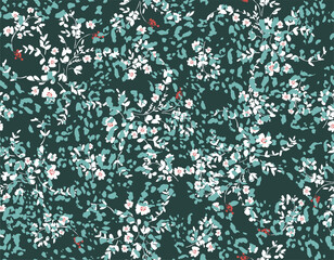 Leopard animal skin layer on small white flower  seamless pattern Vector Illustration , Design for fashion , fabric, textile, wallpaper , wrapping and all prints - 760765947