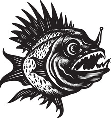Diabolic Dart Vector Logo Design of Evil Angler Fish Serrated Scales Angular Creature Fish Iconic Symbol