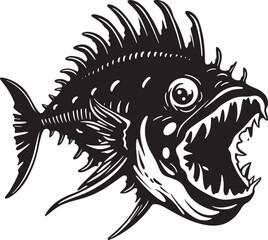 Malevolent Angler Iconic Emblem of Angular Creature Fish Vicious Vector Evil Angler Fish Design in Logo Form
