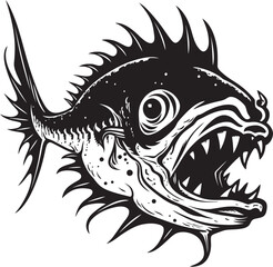 Maleficent Menace Angular Creature Fish Logo with Evil Impression Sinister Scales Evil Angler Fish in Vector Design