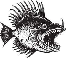 Fiendish Finned Foe Evil Angler Fish in Vector Form Malignant Mariner Angular Creature Fish Emblem with Evil Intent