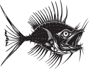 Malevolent Monster Evil Angler Fish Vector Logo Design Diabolical Diver Angular Creature Fish Icon with Evil Gaze