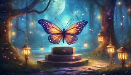 butterfly in the night - obrazy, fototapety, plakaty