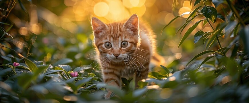 A playful Bengal kitten frolicking in a sun-dappled forest, with sunlight filtering through the canopy above , Wallpaper Pictures, Background Hd