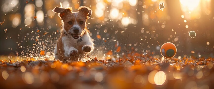 A playful Jack Russell Terrier chasing after a rainbow-colored ball in a sunlit backyard adorned with St Patrick's Day , Wallpaper Pictures, Background Hd