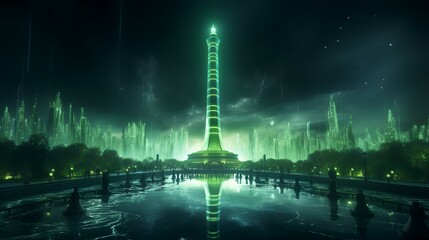 Fountain at night in Paris, France. 3D rendering. - obrazy, fototapety, plakaty