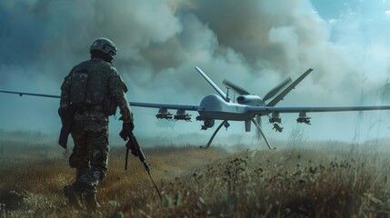 Fototapeta premium fighter plane in the field for a special operation generative ai