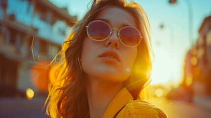 young woman with sunglasses, visual health concept generative ai - obrazy, fototapety, plakaty