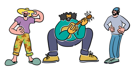 color cartoon people doodle style. set of men and women in different poses.print advertising poster template.