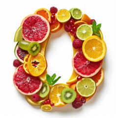 Vibrant Assortment of Fruits Arranged in Alphabet Letter O  on Pristine Background