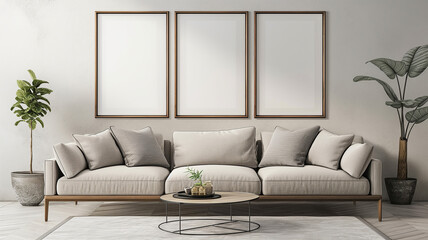 frame mock up, modern living room with sofa