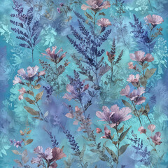 Lavender Flowers Collage on Blue Background with Leaf Veins Gen AI - 760770353