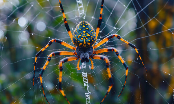 Golden orb-weaver spider in its web in the jungle