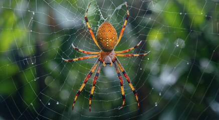 Golden orb-weaver spider in its web in the jungle