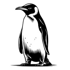 Vector Black Ink Sketch of a Standing Emperor Penguin
