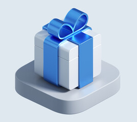 3d icon of gift with coins and arrows. 3d illustration for celebration and holidays on white background. simple 3d rendering of gift on platform	