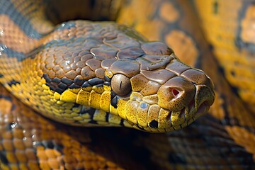 Fototapeta premium Massive Anaconda snake macro. Female pet. Generate Ai