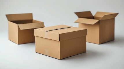 Cardboard boxes isolated on white background. Various cardboard boxes for shipping. Generative AI.