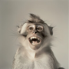 Close-up portrait, laughing hysterical monkey