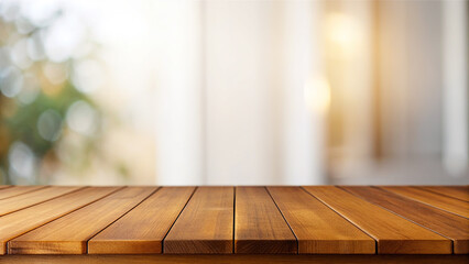 Wooden table with blurred interior background