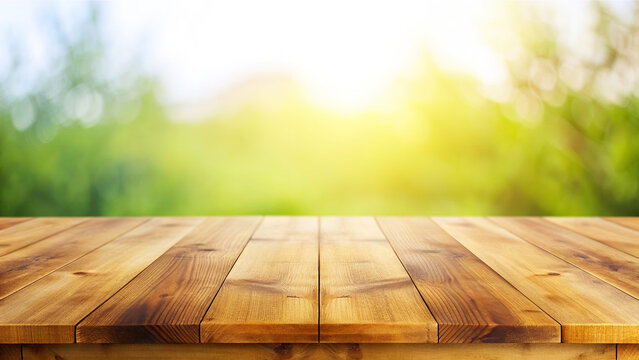 Wooden table with blurred background