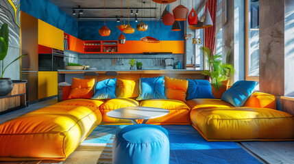 D&eacute;coration int&eacute;rieure multicolore des pi&egrave;ces  d'une maison ou d'un appartement