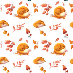 Autumn Pattern Design Hand Drawn in Gouach technic