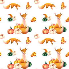 Autumn Pattern Design Hand Drawn in Gouach technic