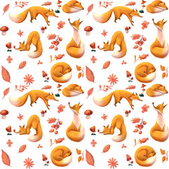 Autumn Pattern Design Hand Drawn in Gouach technic