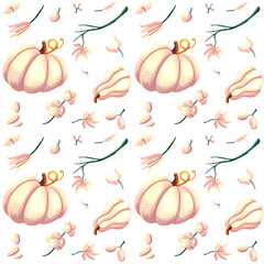 Autumn Pattern Design Hand Drawn in Gouach technic