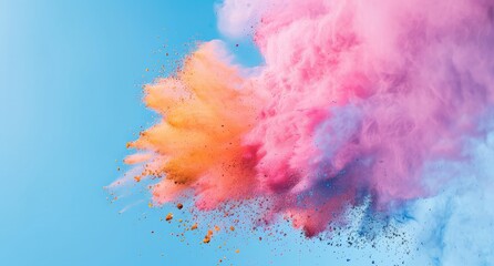 High-speed image of vibrant colored powder creating a cloud as it is propelled into the air