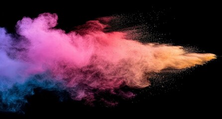 Various vibrant colored powders scattered on a dark black background, creating a visually striking contrast