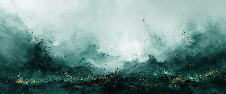 Aquarelle painting with abstract shapes in black and emrald green on a white background, Wallpaper Pictures, Background Hd