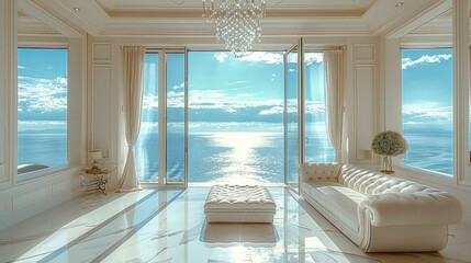 Luxury apartment with sea views. Generative AI.