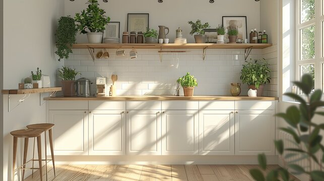 Home mockup, cozy modern kitchen interior background. Generative AI.