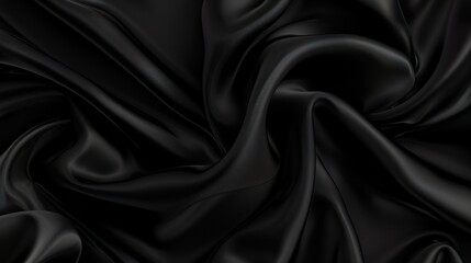 Black gray satin dark fabric texture luxurious shiny that is abstract silk cloth panorama background with patterns soft waves blur beautiful.