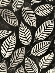 Monochrome leaf pattern on a dark background, creating a striking visual contrast