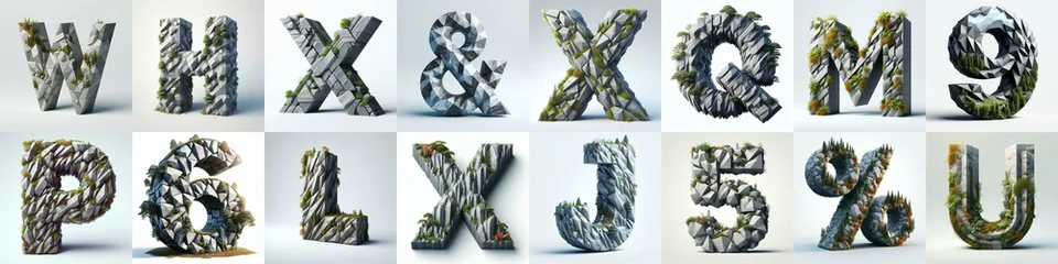 Crédence de cuisine en verre imprimé Montagnes Granite polygonal 3D Lettering Typeface. AI generated illustration