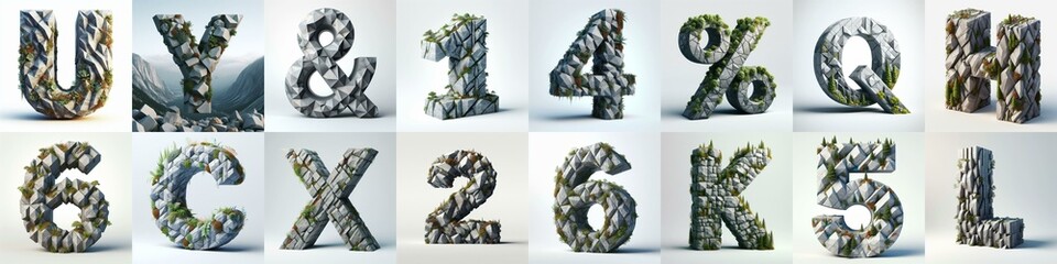 Granite polygonal 3D Lettering Typeface. AI generated illustration - obrazy, fototapety, plakaty
