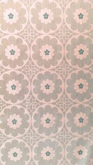 Abbildung florales Muster auf  glänzenden Stoff.
Vintage Blüten Design mit Kreisen 50er Jahre