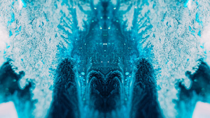 Glitter paint spill. Ink fractal. Melting frost. Defocused blue white color shimmering particles...