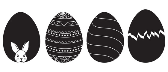 Vector set of easter eggs icon, silhouette. Easter Egg Vector with different design. Set of black  eggs. Easter day element set. Vector illustration of egg. Easter day festival icons.