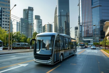 Sustainable Urban Transportation Solutions Featuring Electric Buses in a Modern Cityscape for...