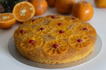 Orange upside down cake, also known as citrus caramel cake or caramelized orange cake