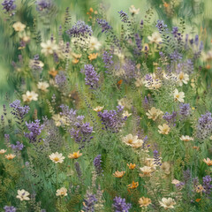 Lavender Flowers in Soft Focus on Moss Green Background Gen AI - 760779373