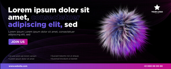 Technology purple horizontal web banner. Internet website banner. Illustration of modern technology web banner. Web site modern innovation banner