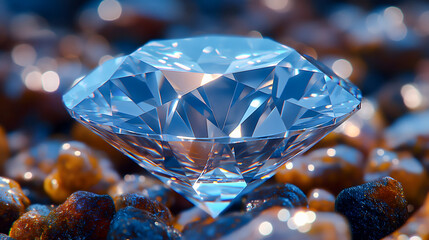Blue diamond on the background of precious stones. Close-up.
