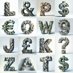 Granite polygonal 3D Lettering Typeface. AI generated illustration