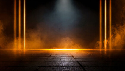 Futuristic Dark 3d showcase concept empty show scene smoky Abstract floor background with line glow spotlight Product display