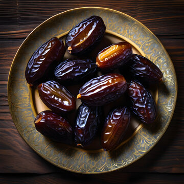  Plate of Dates on Wooden Table